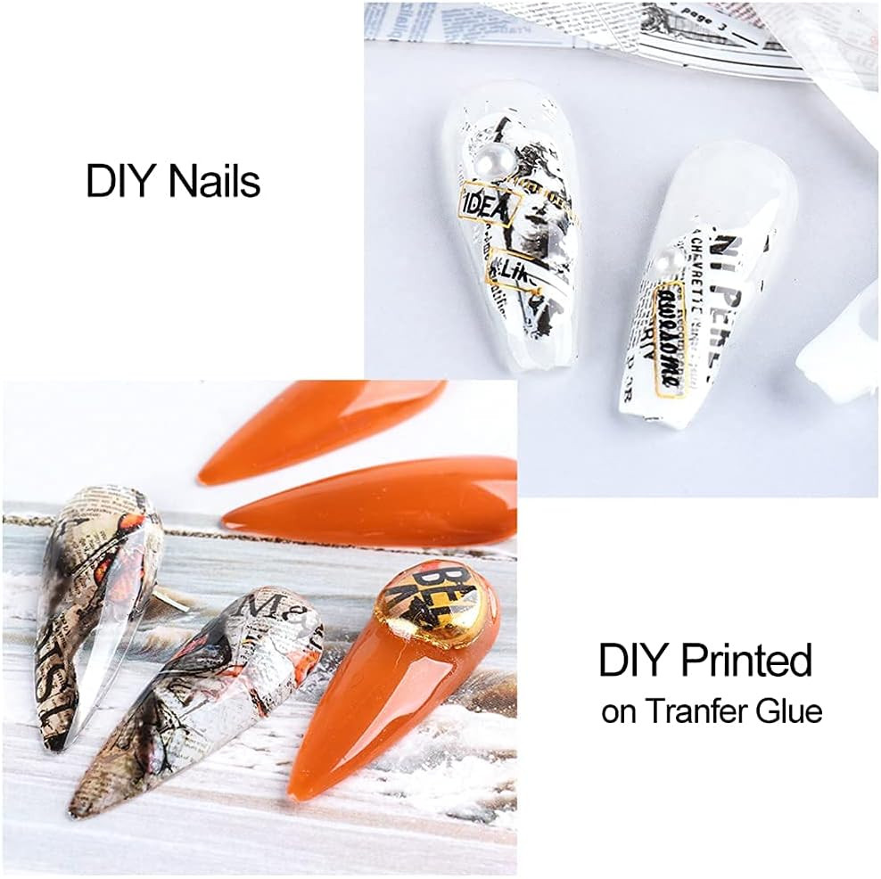 Retro Newspaper Nail Art Foil Transfer Stickers,Nail Art Supplies Holographic Na