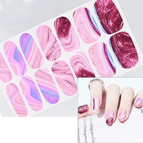 20 Sheets Red Series Marble Nail Wraps Stickers for Women, Pink Gradient Nail
