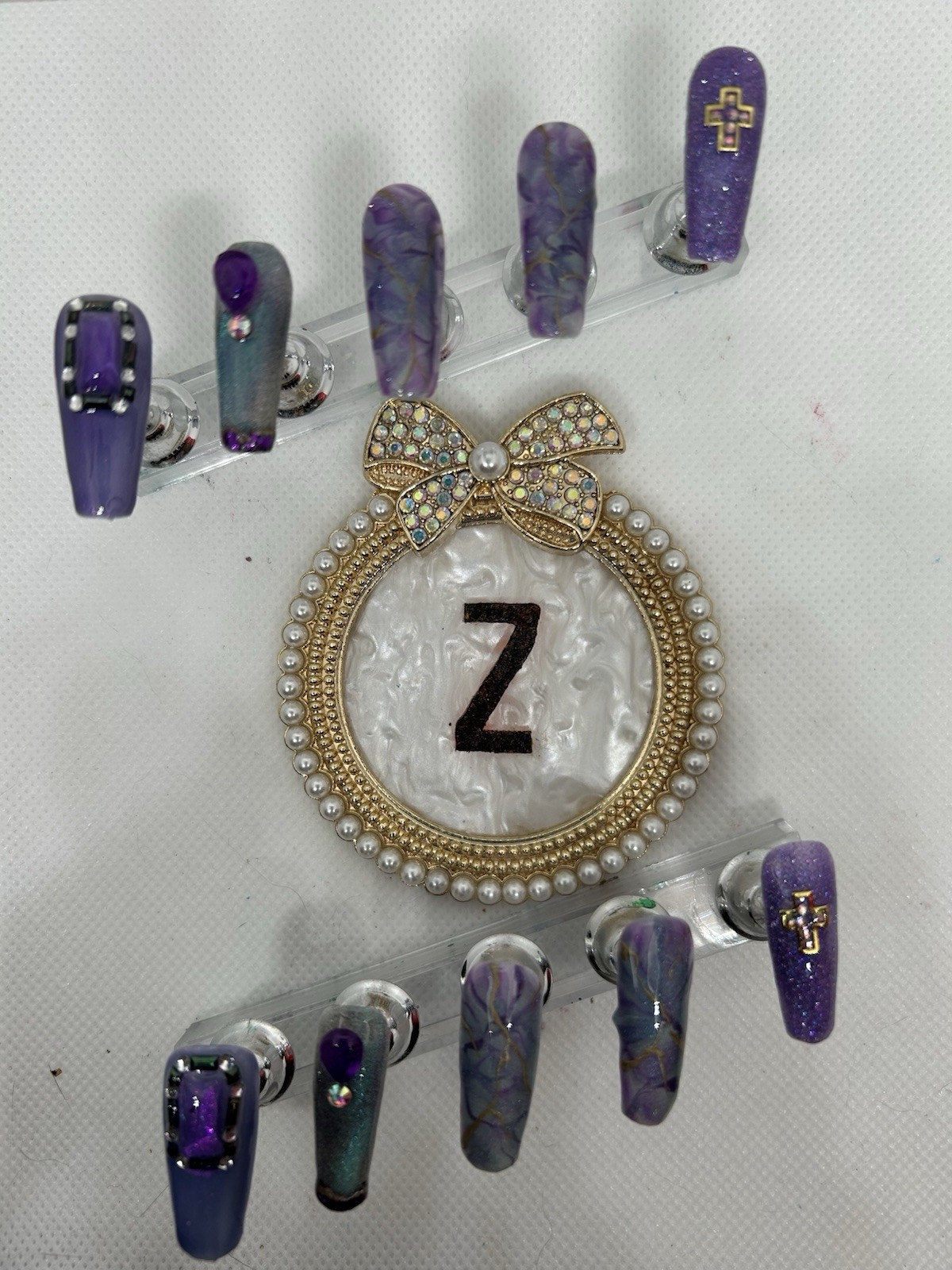 Z NAILZ! Handmade M Ciffin Purple With Green Hues & Bling Press On Nails