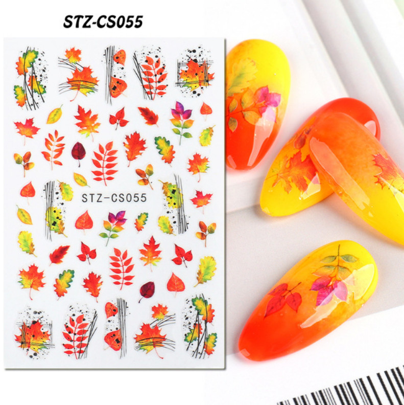 Autumn Leaf Maple Nail Sticker Geometric Lines Fall Leaves Nail Art Sticker NH15