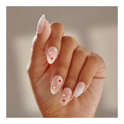 KISS imPRESS Holiday Press on Nails, Timeless Carols, Beige, Medium Almond