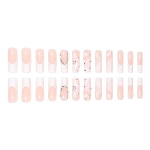 24Pcs Very Long Press on Nails Square Fake Nails Glossy Nude False Nails A7