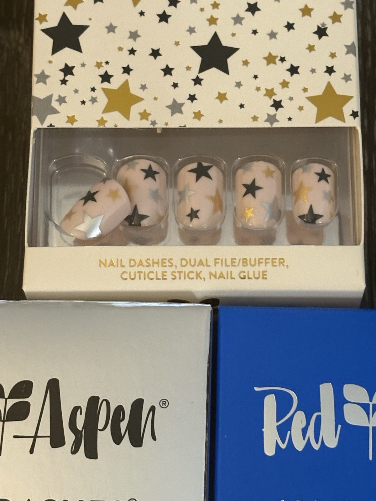 Lot of 3 NIB Red Aspen Nail Dashes Press On Nails Celestial Blue White Gold Star