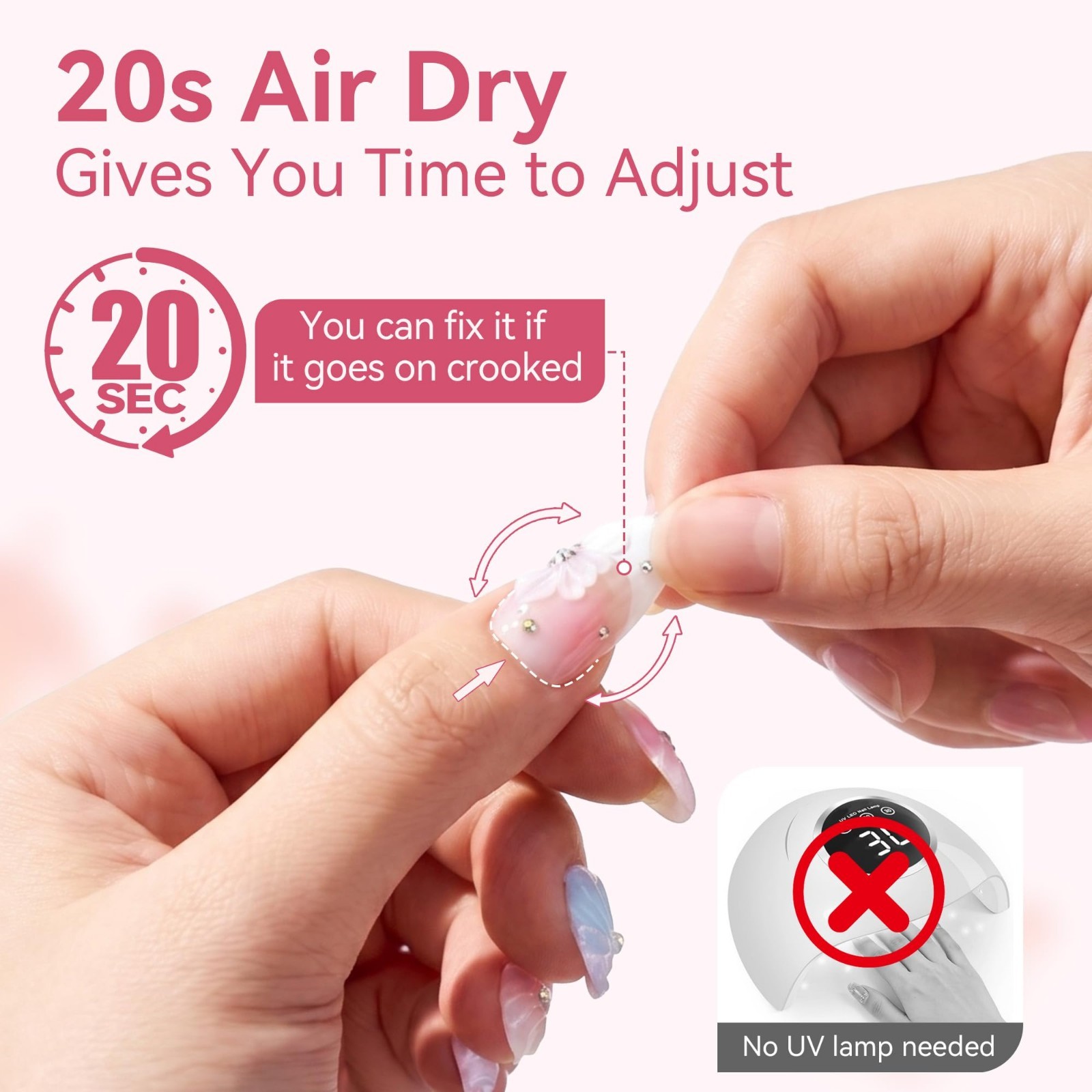 Press On Nail Glue – No UV Needed, 20s Air Dry, Strong Hold, Easy DIY, Hema-Free