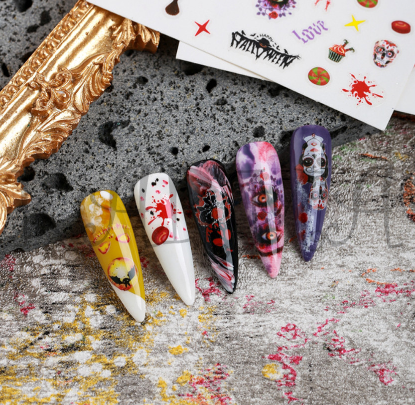 Halloween Nail Art Stickers Skull Bone Skeleton Pumpkin Horror Ghost Slider NH22