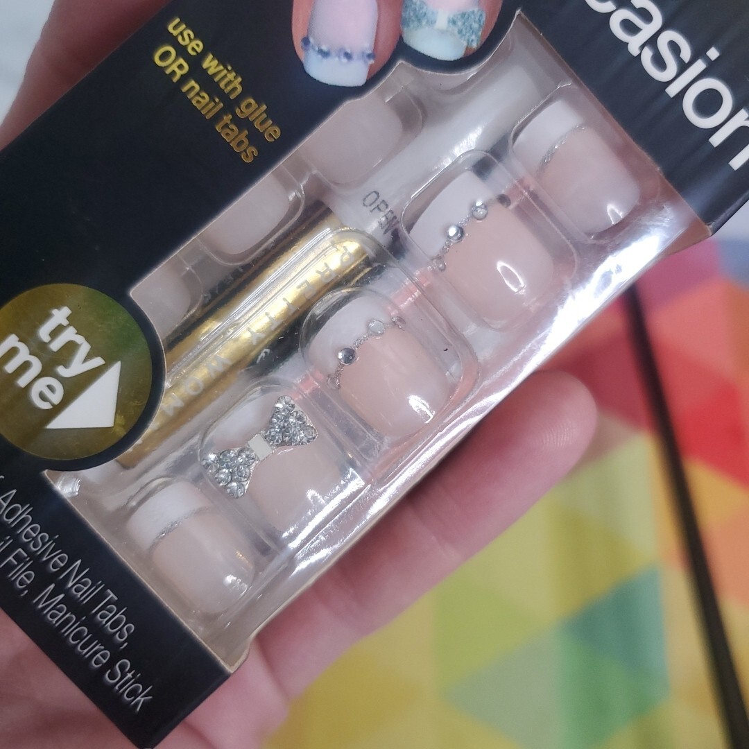 Pretty Woman 3D Occassion Nails ~ French Manicure W/Rhinestones (PW3D715) NEW!