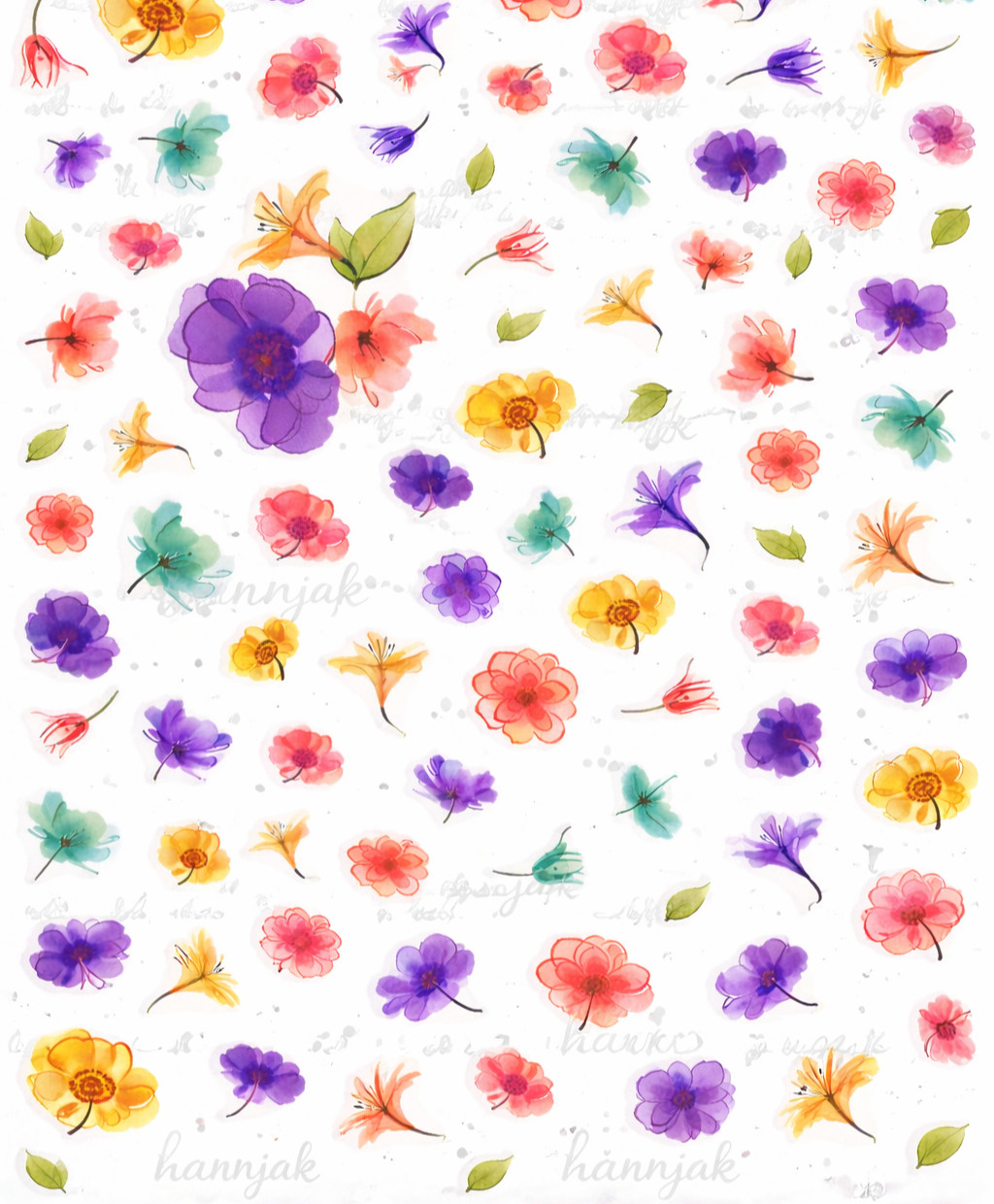 Watercolor Flower Nail Sticker 70 Decals