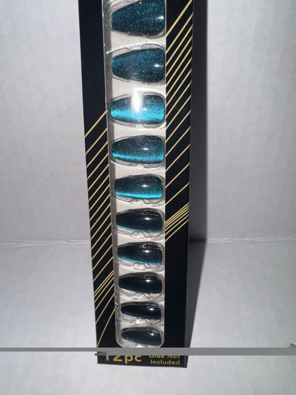 NEW BPure Press-On Nails Deep Teal Cateye Design Set of 12 Nails Free Shipping
