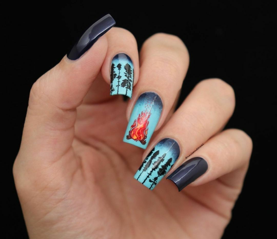 B070 Campfire Stories Stamping Plate For Stamped Nail Art Design