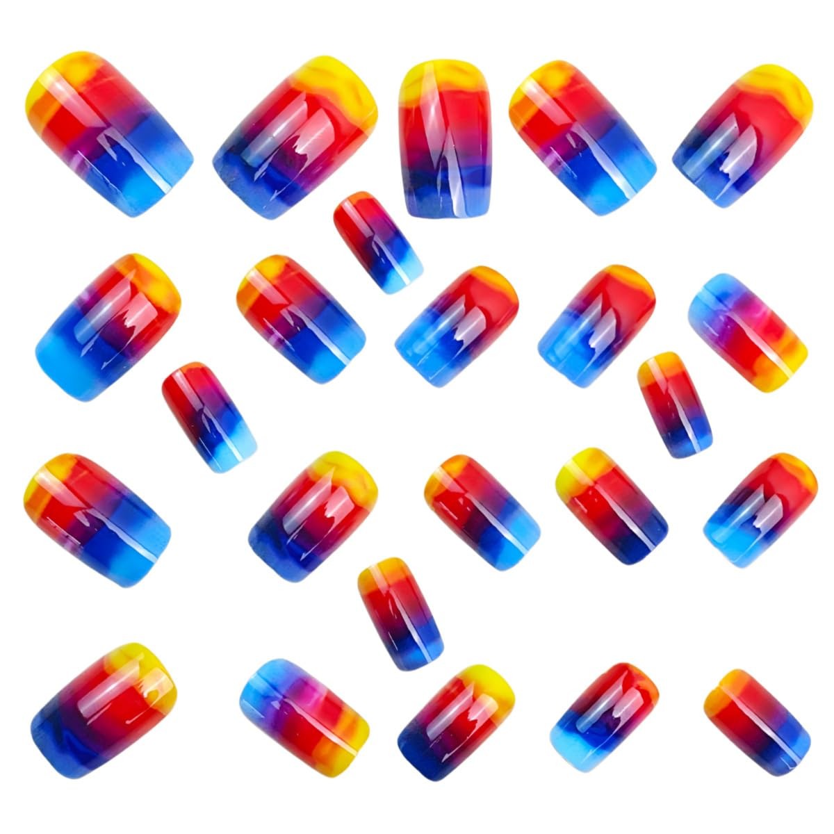 Short Press On Nails Square Fake with Sunset Blending Designs – Q21