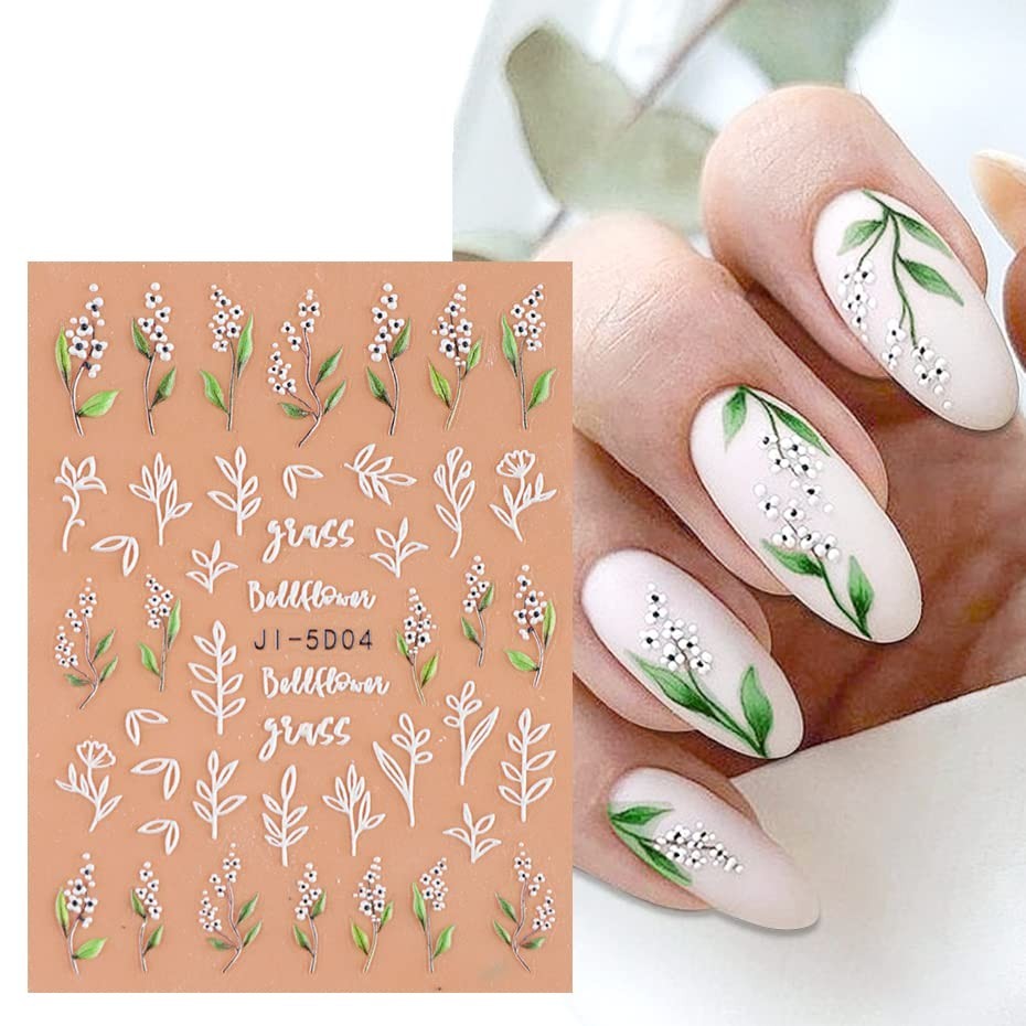 3D Embossed Flower & Leaves Nail Art Stickers Set – 4 Self-Adhesive Sheets