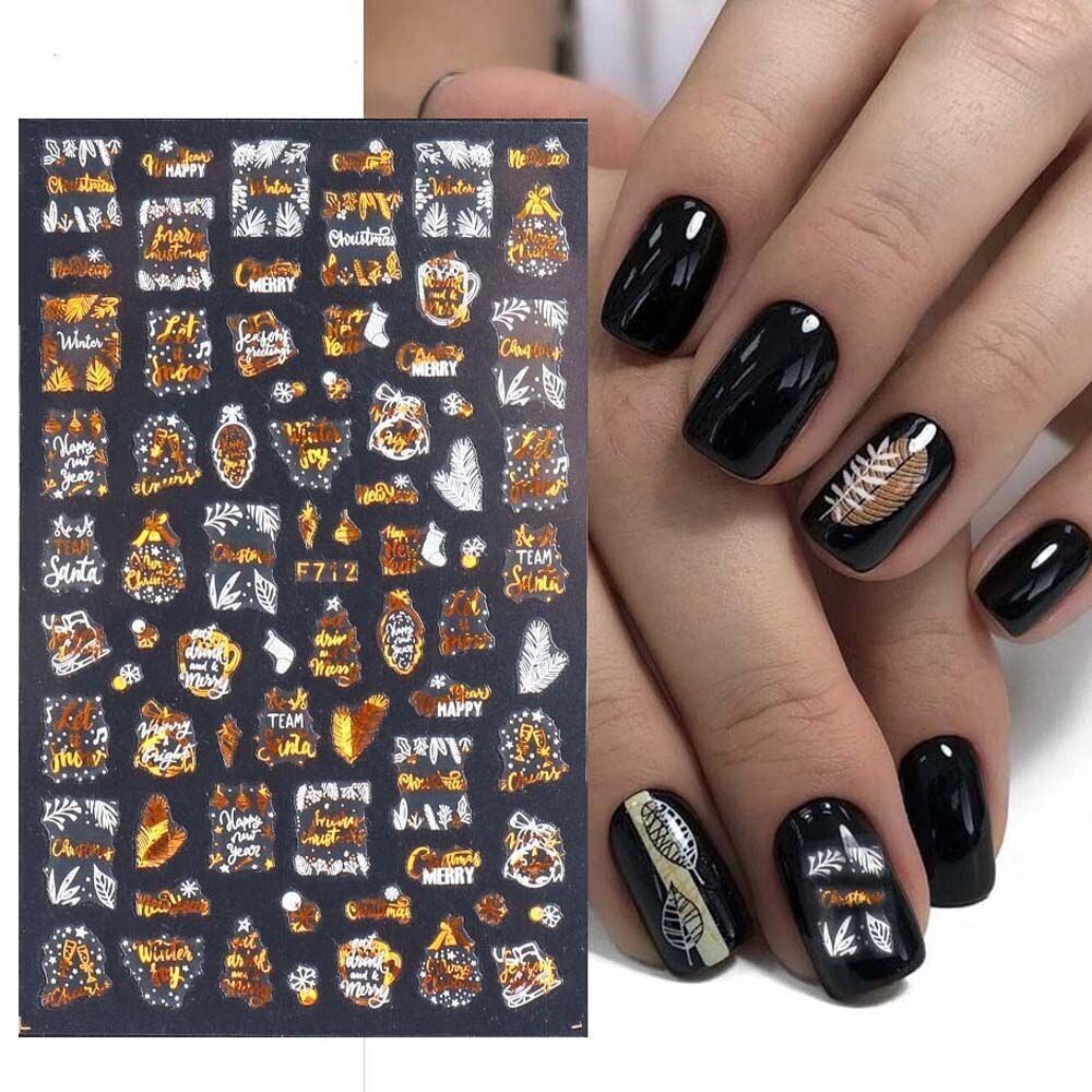 Nail Art Sticker Decal Christmas White Gold Laser Snowflakes Leaf Fern F712 NS38