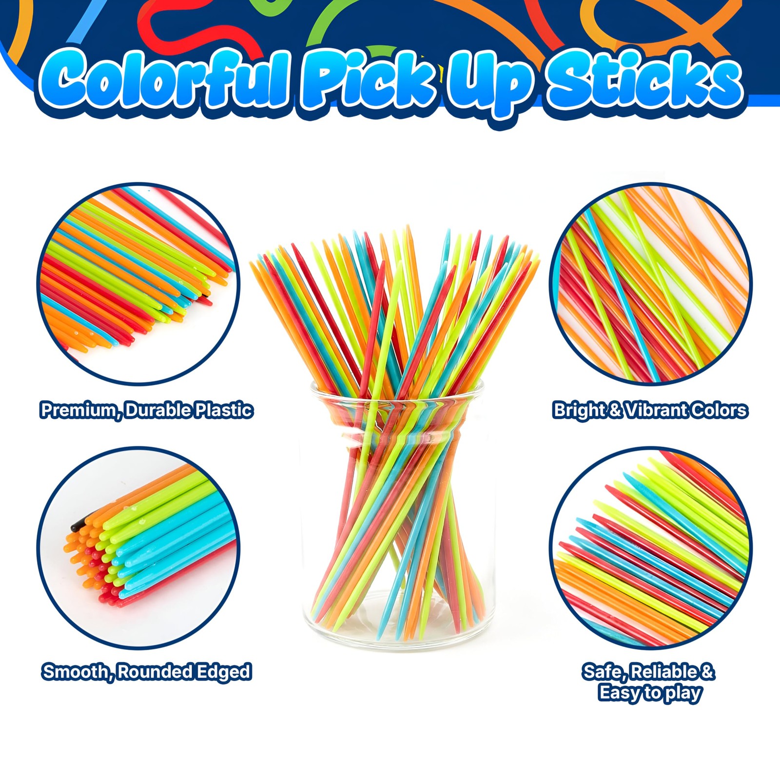 Hi-Q Jumbo Pick Up Sticks Game: 41 Brightly Colored Plastic 9.5 Inch, Black