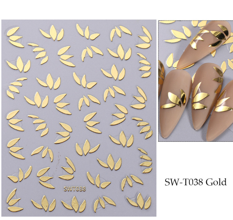 2Pcs 3D Leaf Metallic Ornament Geometric Rose Gold Nail Art Stickers SWT38 NS20