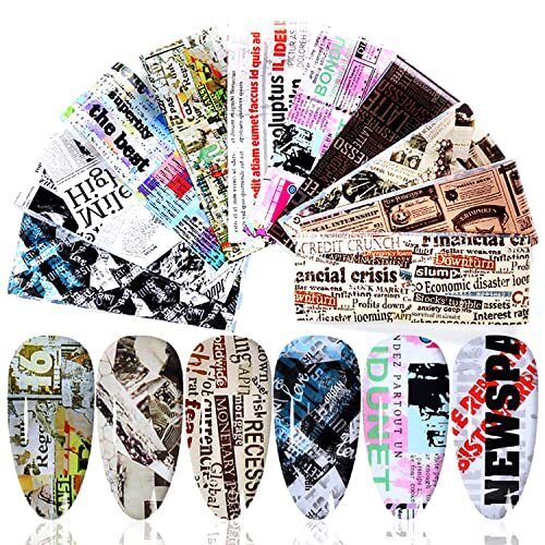Newspaper Nail Foil Transfer Stickers English Letter Designs Nail Newparpe