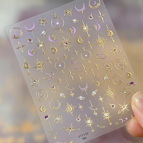 5D Embossed Gold Nail Stickers for Nail Art Moon Star Nail Art Stickers T-25