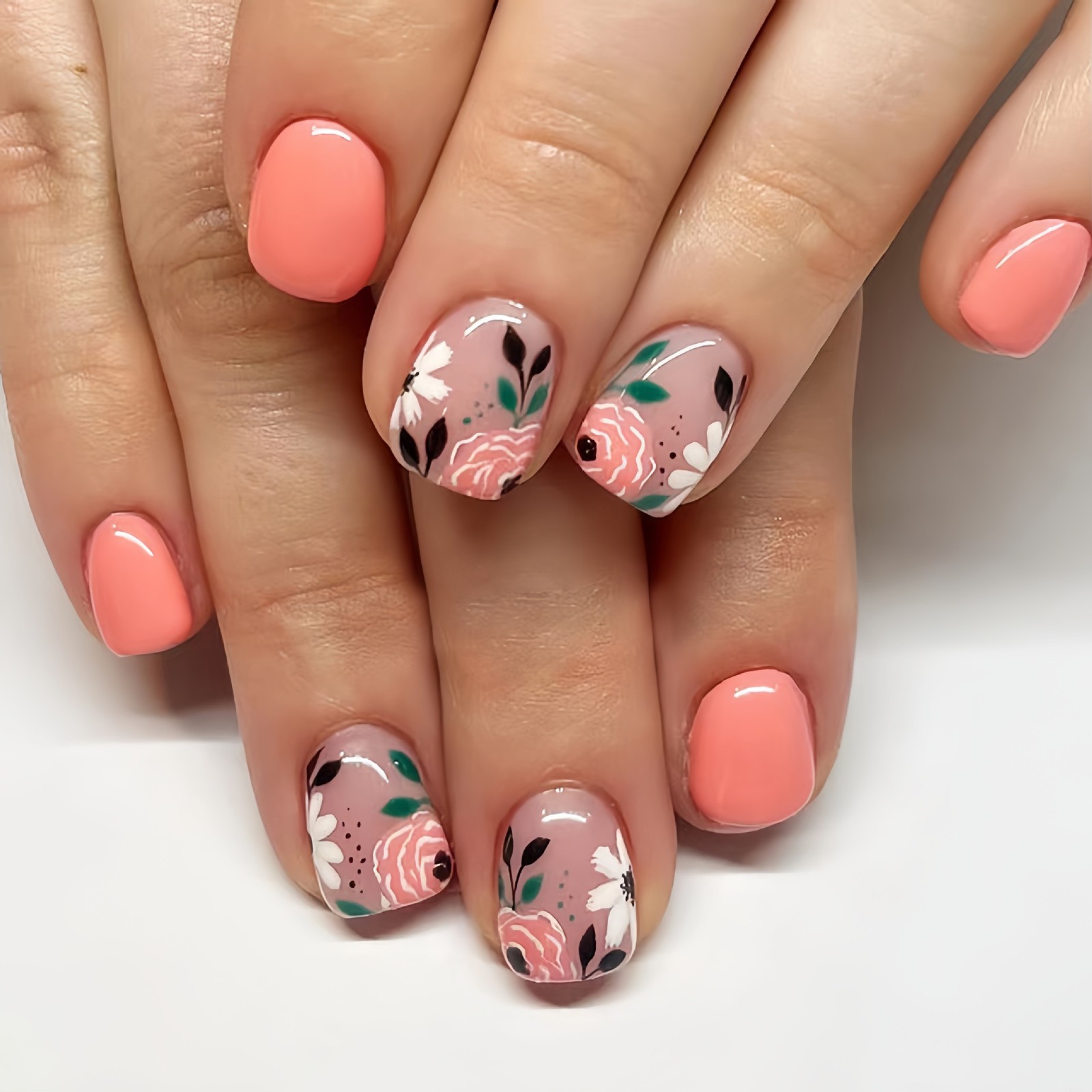 96pcs Vibrant Neon Pink Press On Nails Colorful Small Floral Manicure for Outing