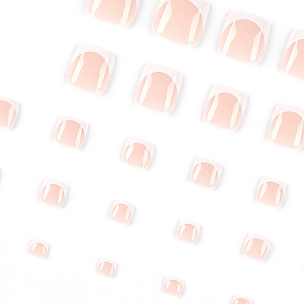 24x False Toenails French Manicure Fake Press On Full Cover Toe Nail With 1 Glue