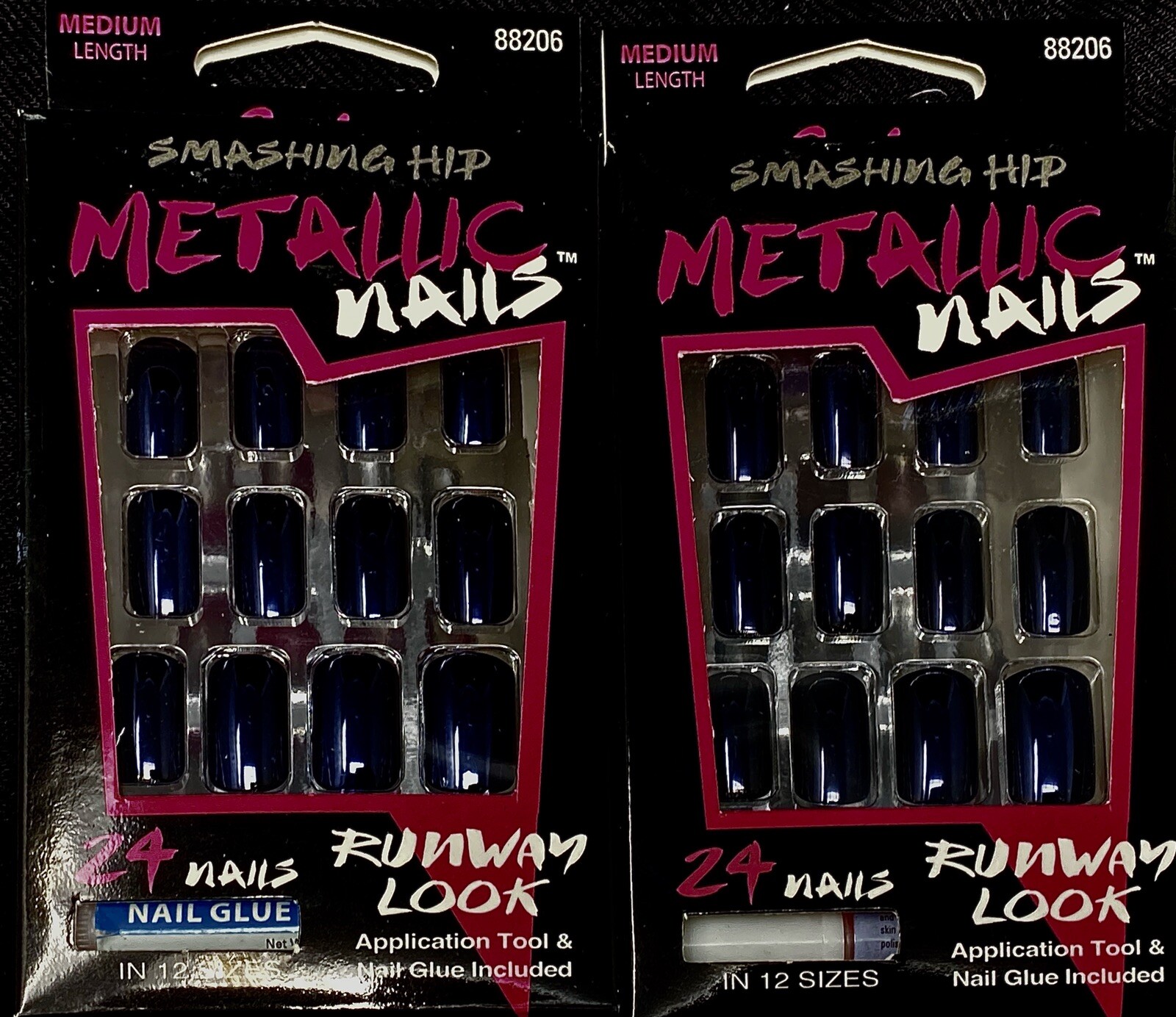 Cala Black Metallic Mirror Nails Runway Look 2 Boxes 48 Nails!