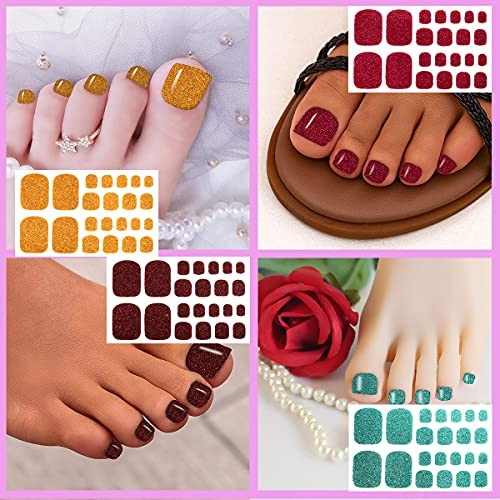 20 Sheets Toe Nail Wraps Glitter Solid Toenail Polish Strips for Women NO 2