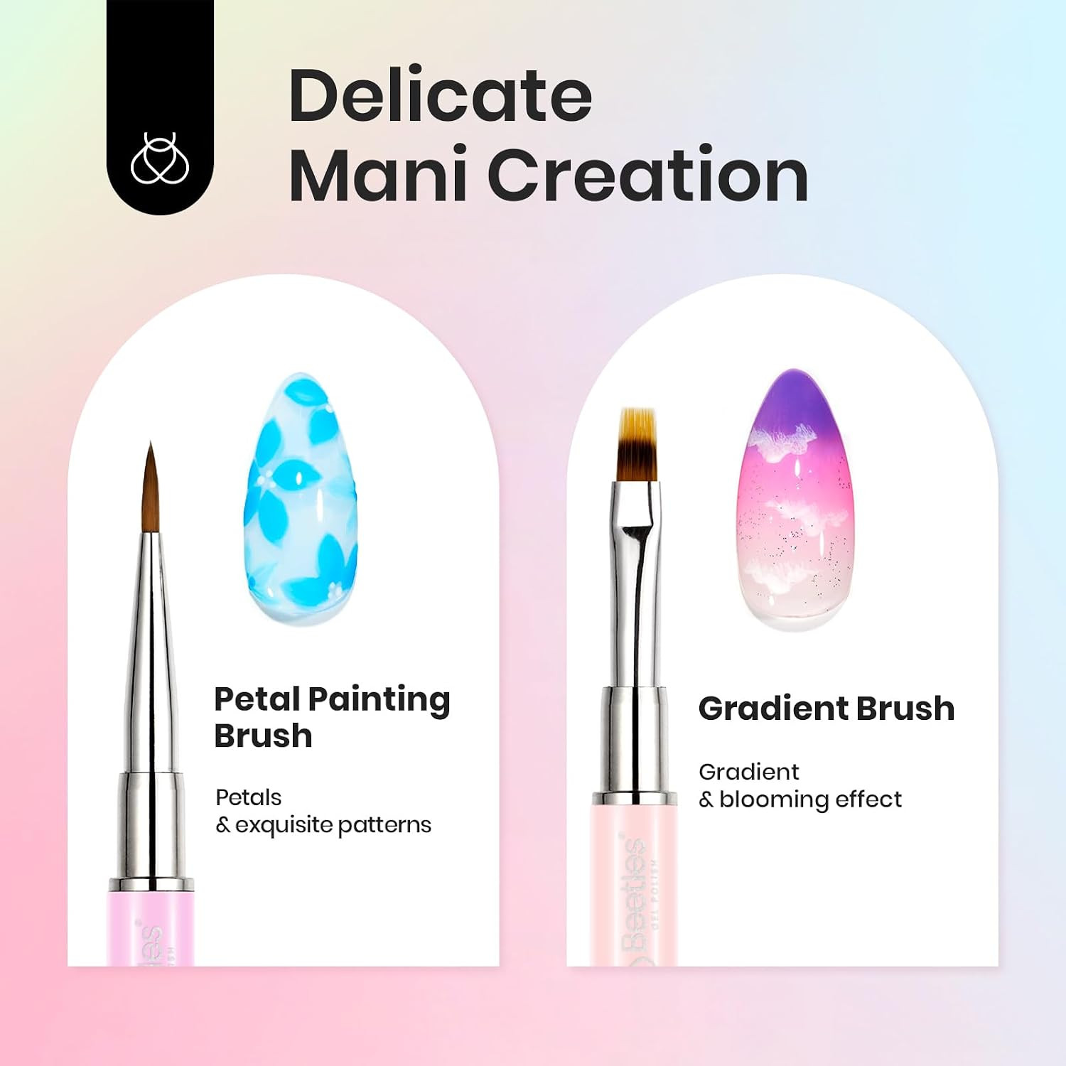 7 Pcs Double-Ended Nail Art Brushes Set, Synthetic Fibers | Gel Polish Design Pe
