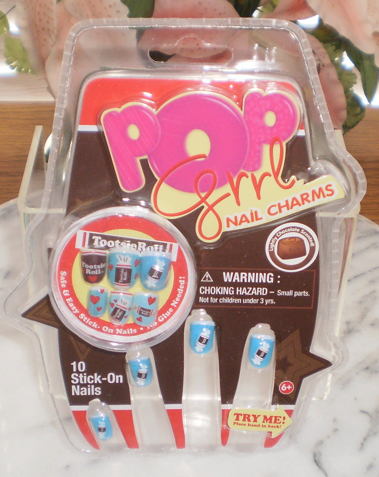~~ONE (1) POP GIRL CHARMS STICK-ON NAILS-TOOTSIE ROLL COLLECTION CHOCOLATE SCENT