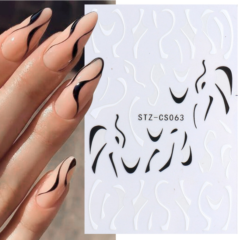 Decoration DIY Manicure 3D Black White Lines Nail Stickers Peel & Stick CS63 NS7