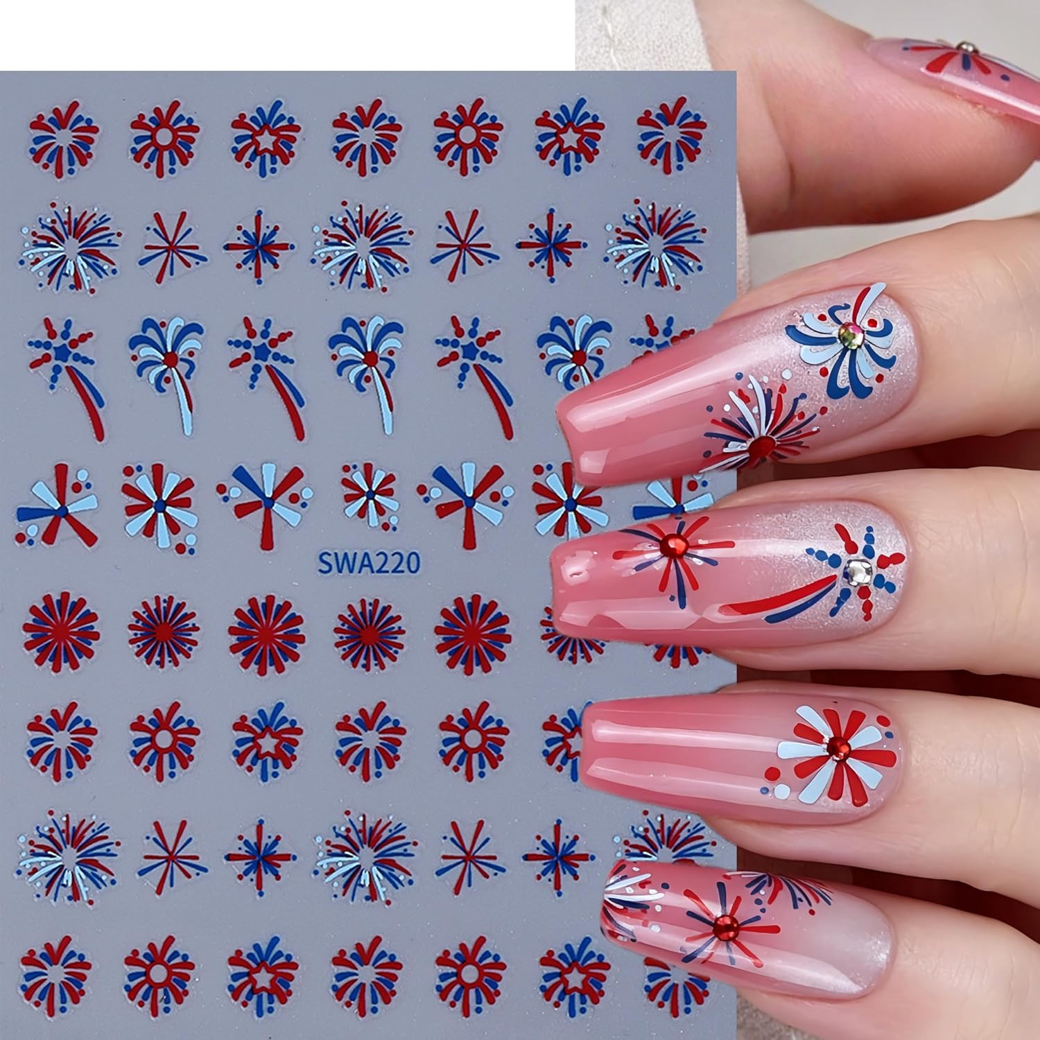 8Sheets 4Th of July Nail Stickers for Nail Art 5D Embossed Self-Adhesive Colorfu