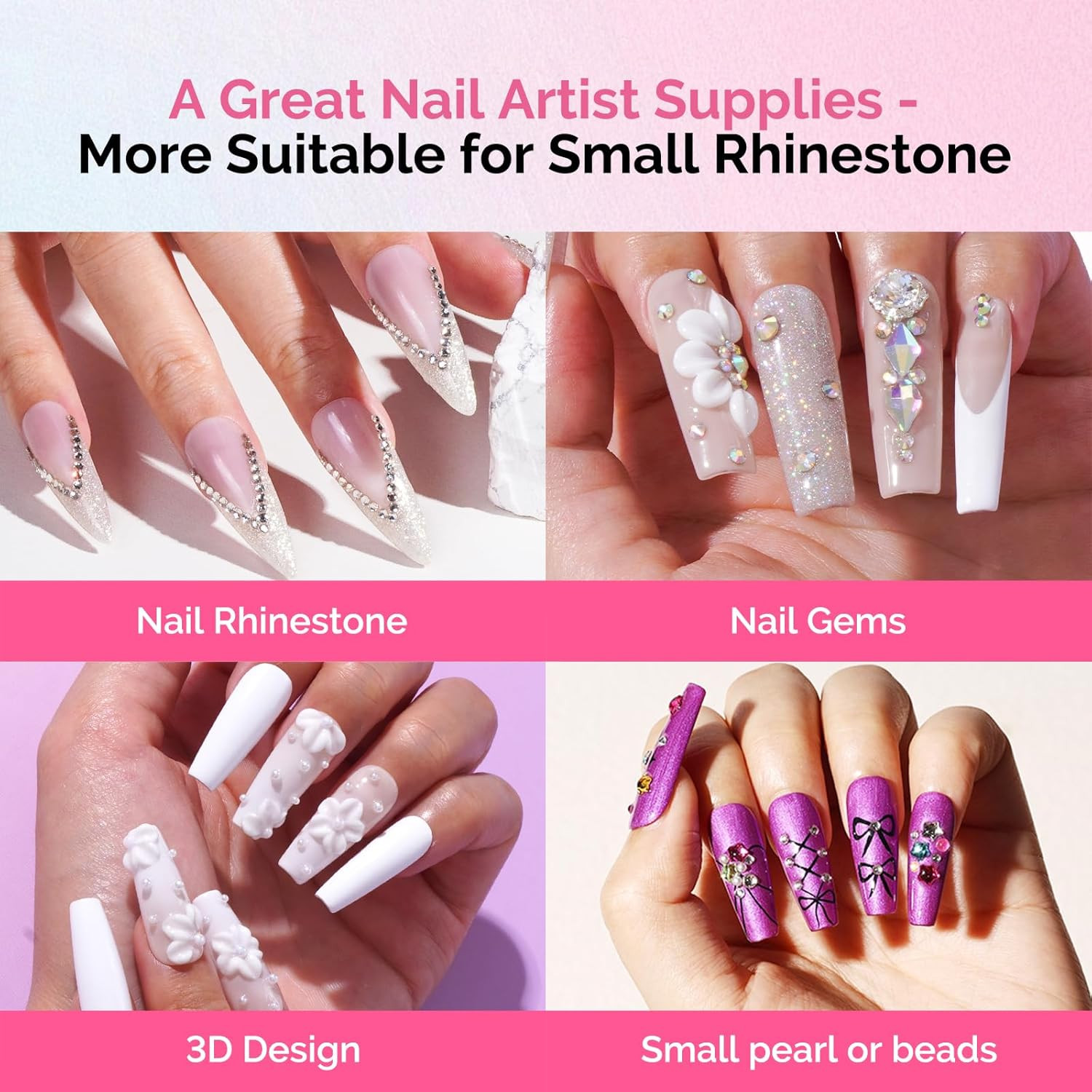 2Pcs Nail Rhinestone Glue, 3D Gel Nail Art Design Strong Adhesive Nail Gem Gl…