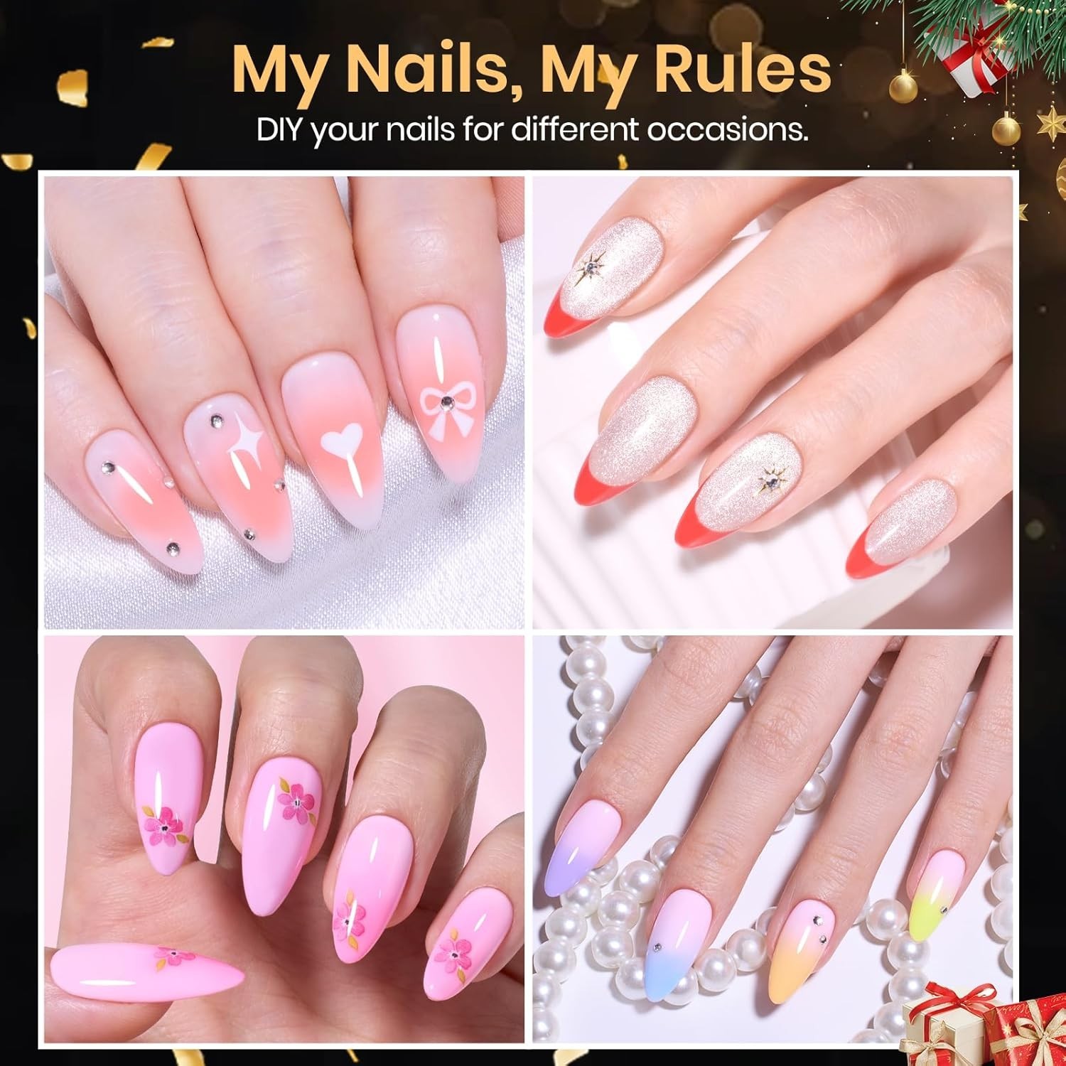 Beetles Medium Almond Nail Tips 576pcs Clear Soft Gel Pre-Etched Full Cover Set