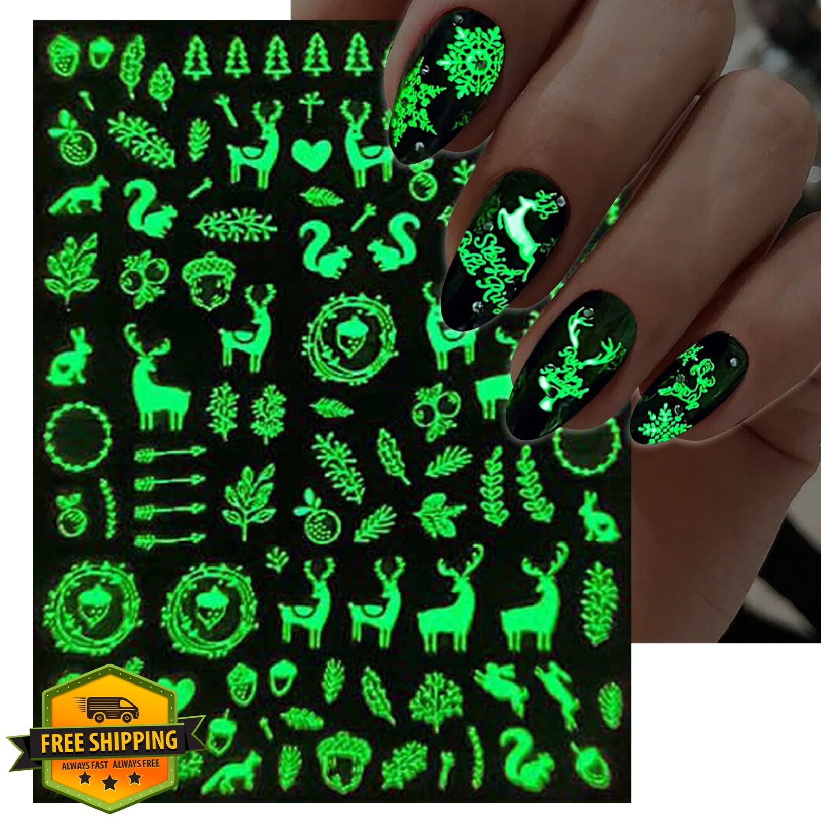 IDDFEVE Glow Snowflake Nail Stickers Christmas 3D Art Decals DIY Manicure