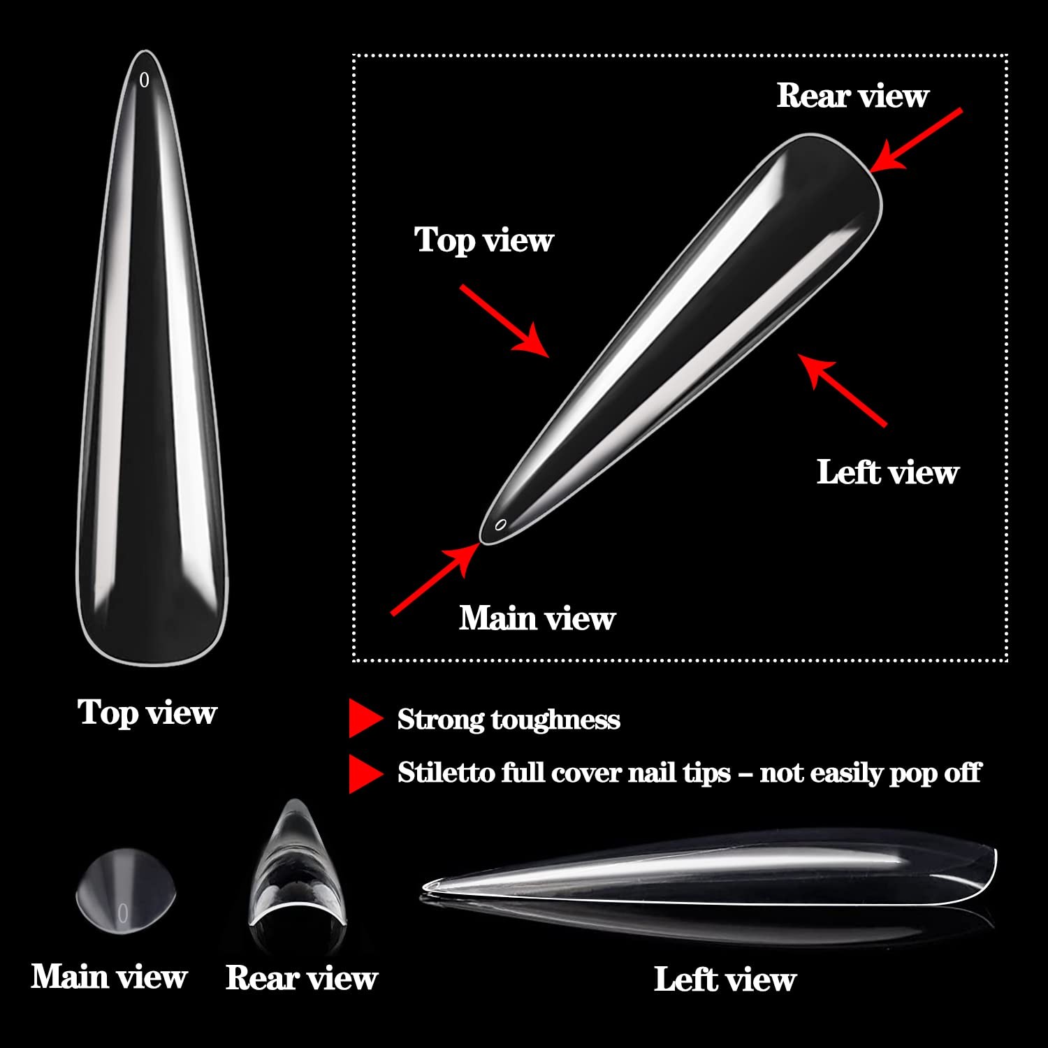 600PCS No C Curve Stiletto Nail Tips, XXXL Extra Long Stiletto Full Cover Nai…