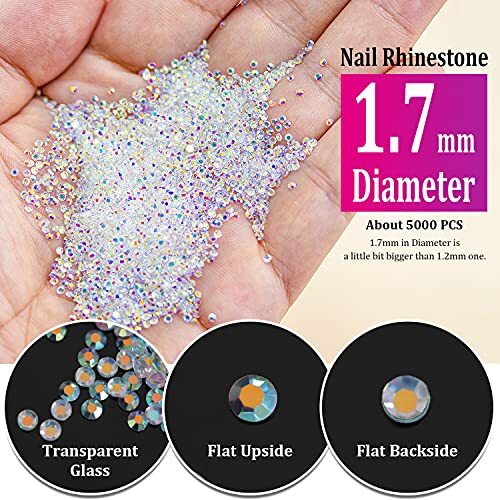 Tiny Nail Rhinestones 5000PCs Mini Pixie AB Glass Crystals for Nail Art 1.7mm