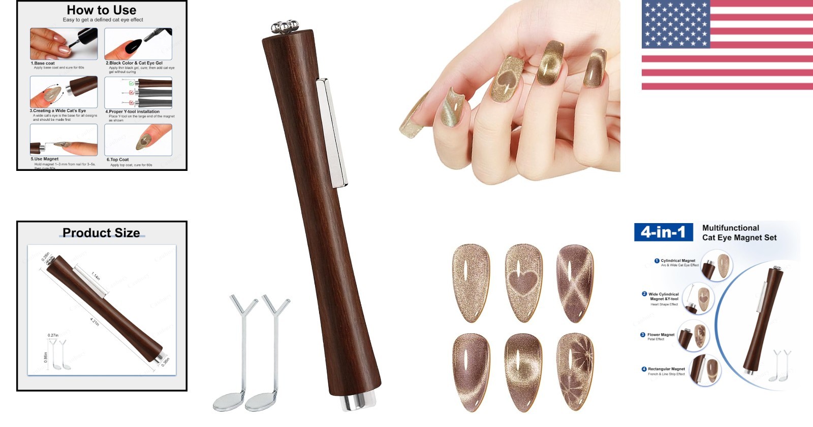 Elegant 4-in-1 Cat Eye Nail Magnet Stick with Heart Design Tools for Salons