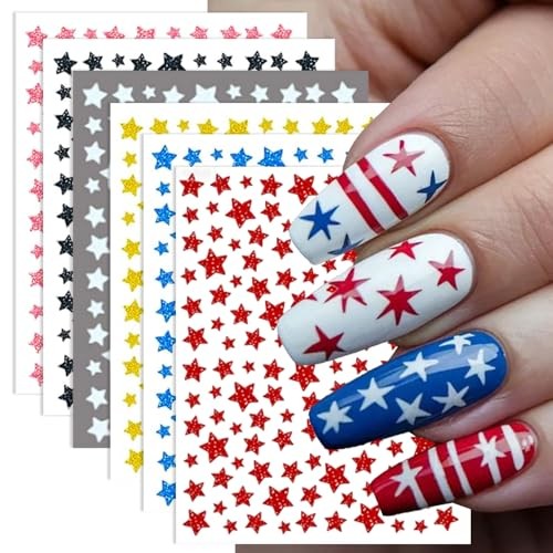 6Sheet 4th of July Star Nail Stickers Self-Adhesive Nail star nail decals-7