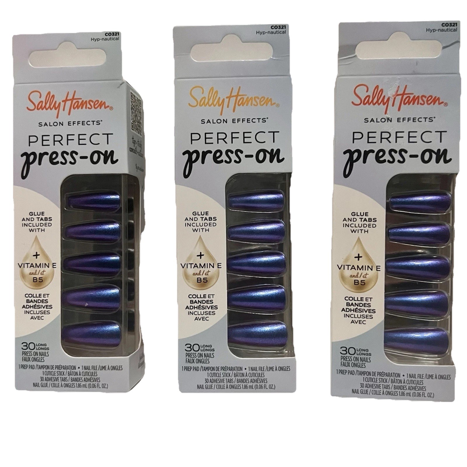 Sally Hansen Salon Effects Perfect Press On Nails Hyp-nautical CO321 Lot Of 3