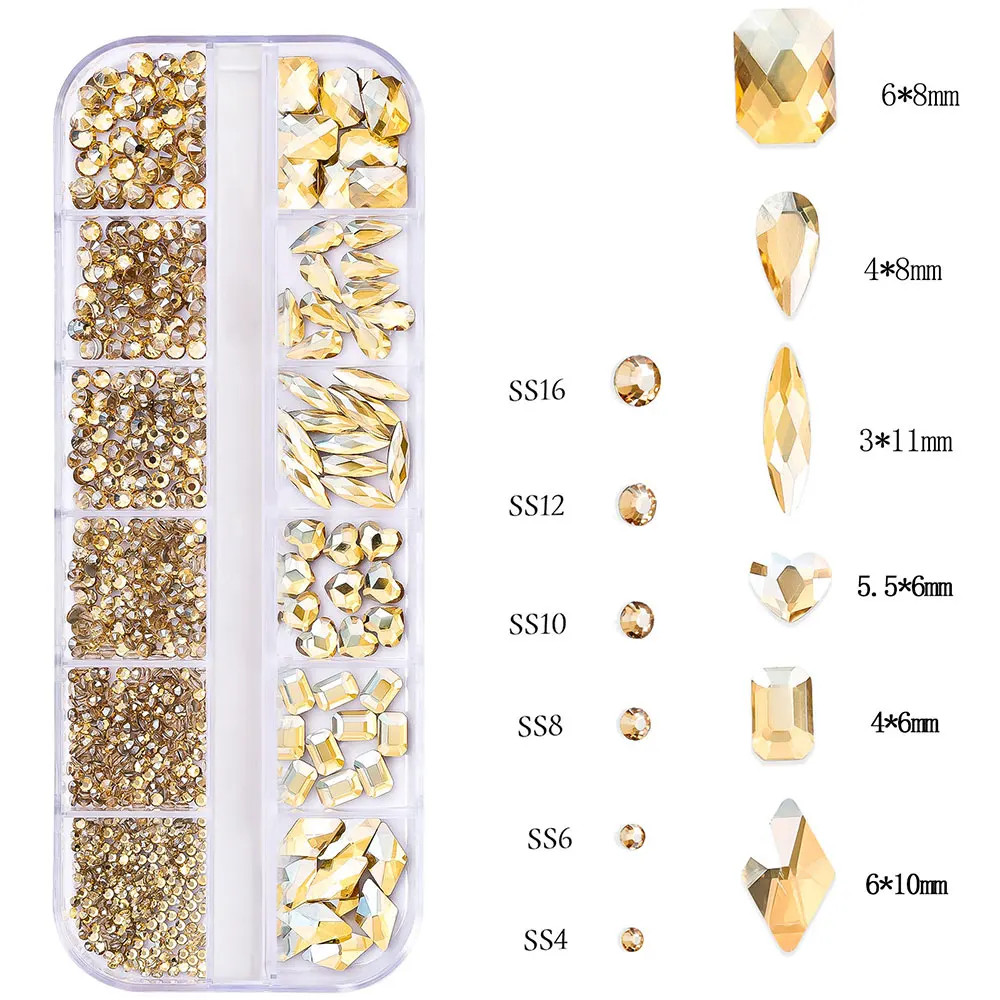 12grids Half Round Pearls Beads 3D Nail Charms 1.5/2/2.5/3/4/5mm White Flatback
