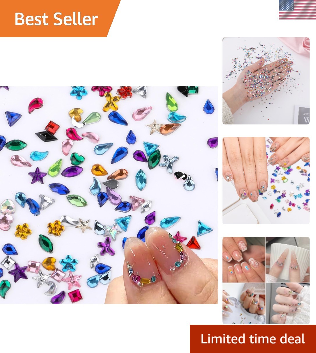 2000pcs Mini Colorful Rhinestones Nail Art Charm, Multi Shape Flat Back Nail …