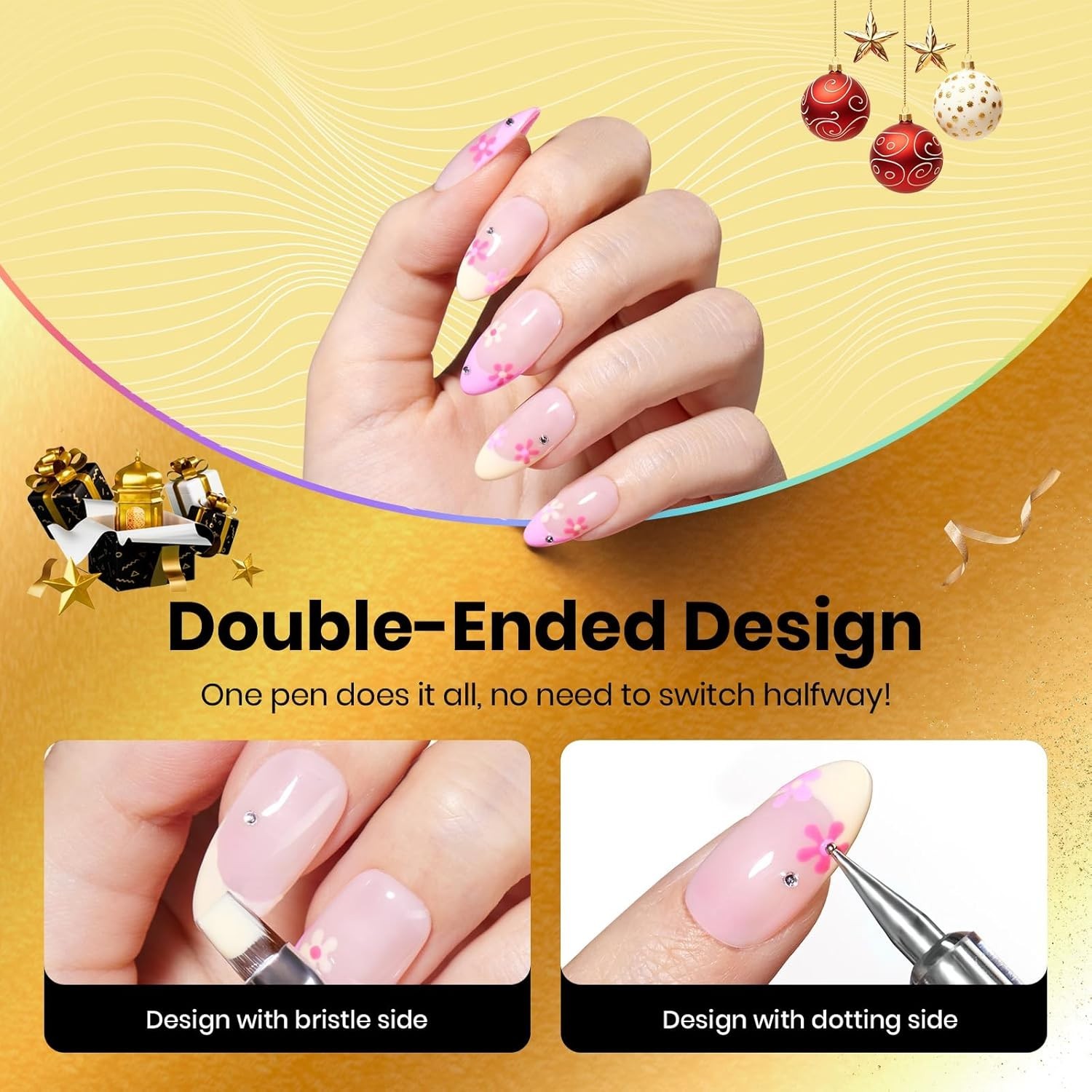 Luxury 8 Piece Nail Art Brushes with Stickers and Pearls for Home Salon