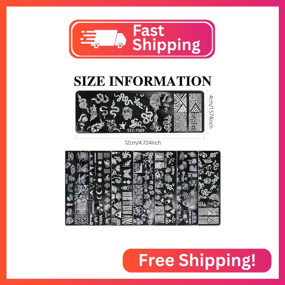 JERCLITY 8pcs Nail Stamping Plates Nail Stamping Kit Rose Fruit Animal Snake Ima
