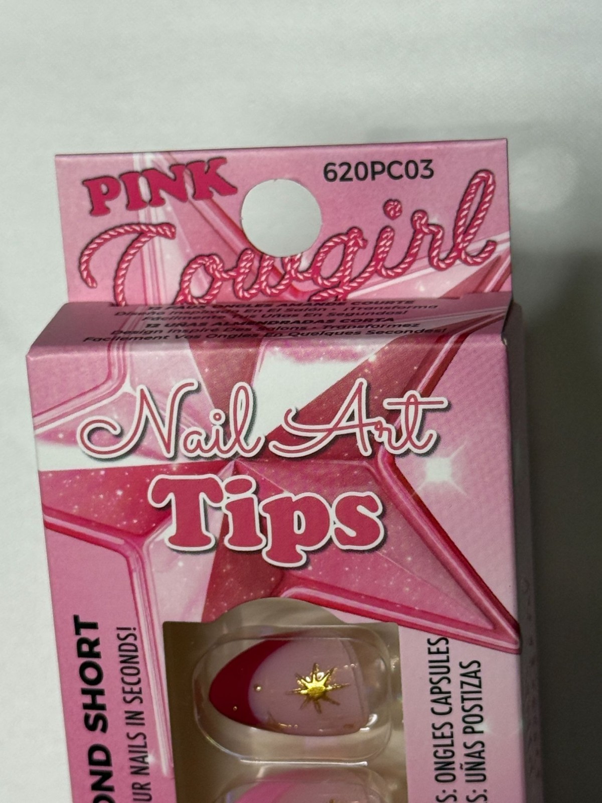Ioni Pink Cowgirl Nail Art Tips Liberty Star Press On Nails Almond Short 12 Pc