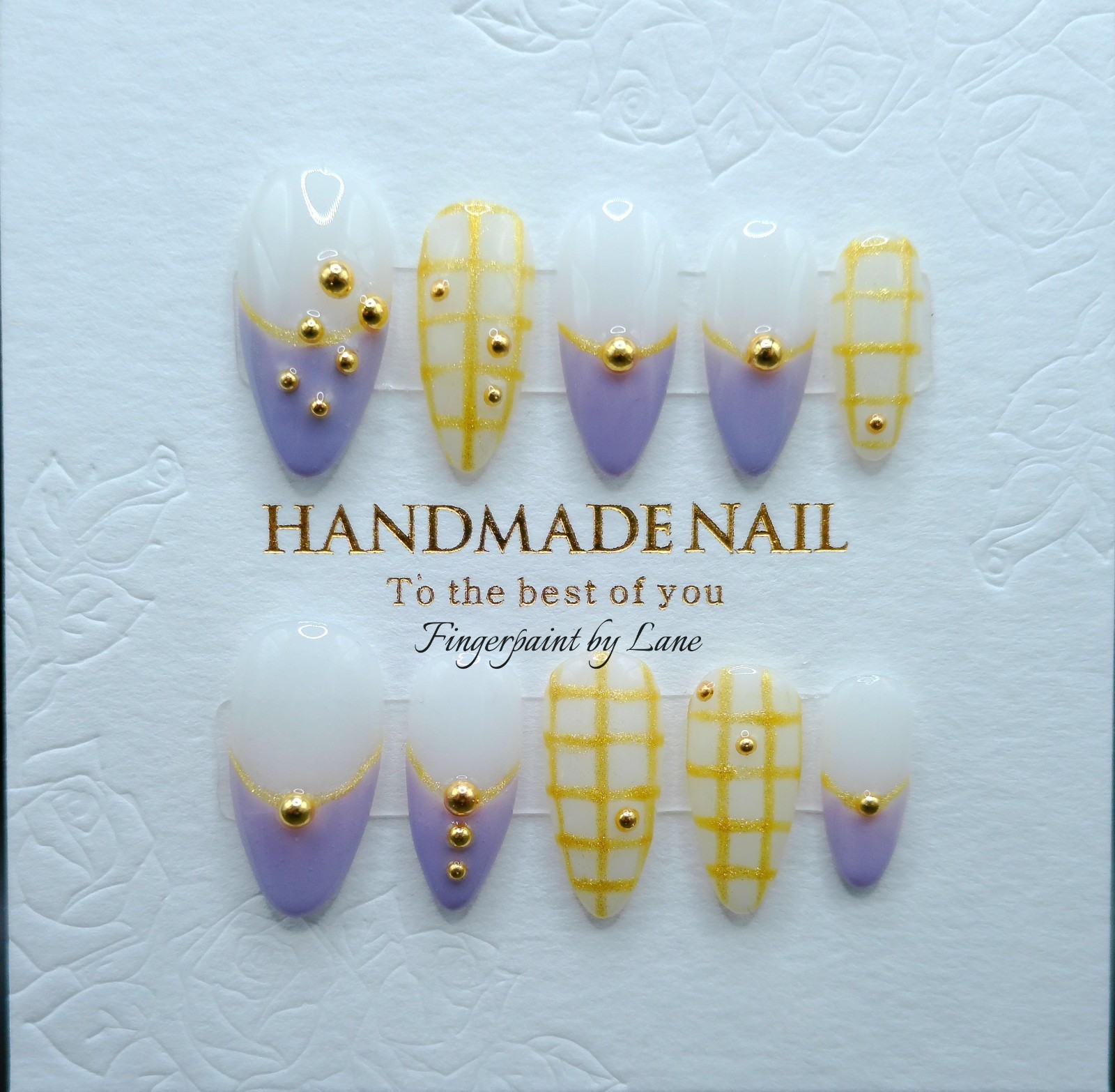 Purple and Gold Short Almond Press On Nails – Medium Size