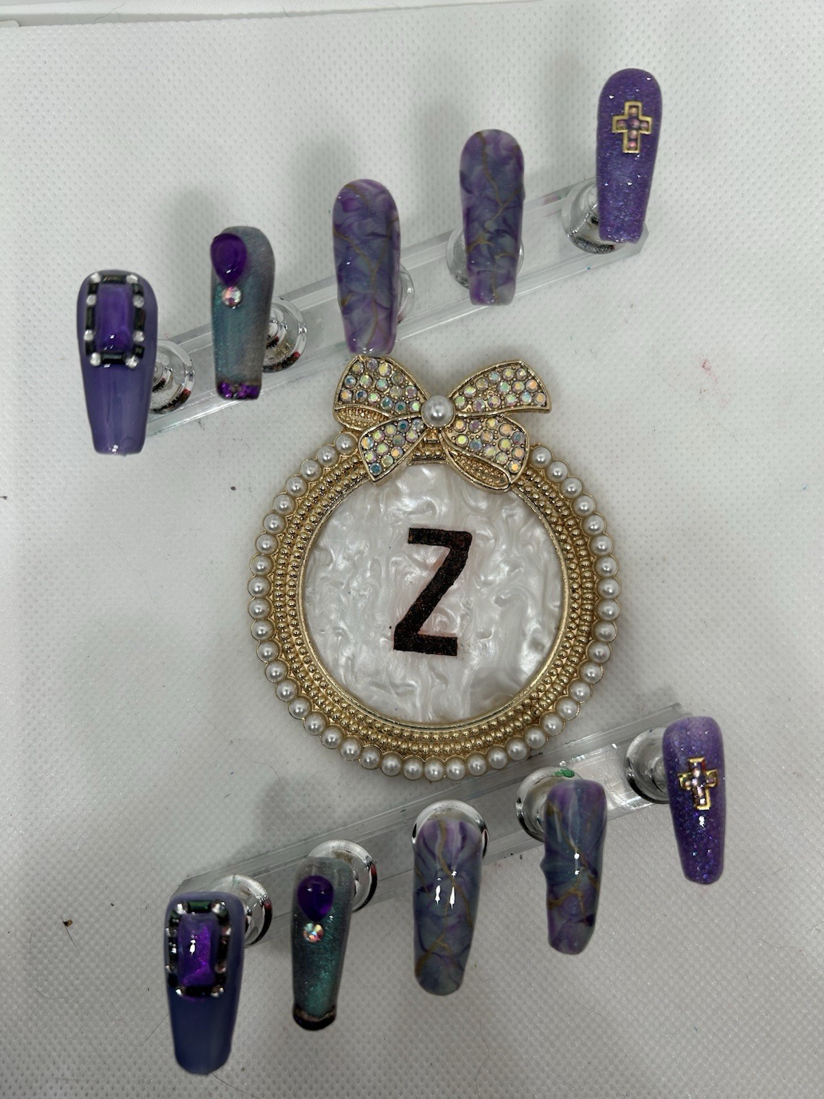 Z NAILZ! Handmade M Ciffin Purple With Green Hues & Bling Press On Nails