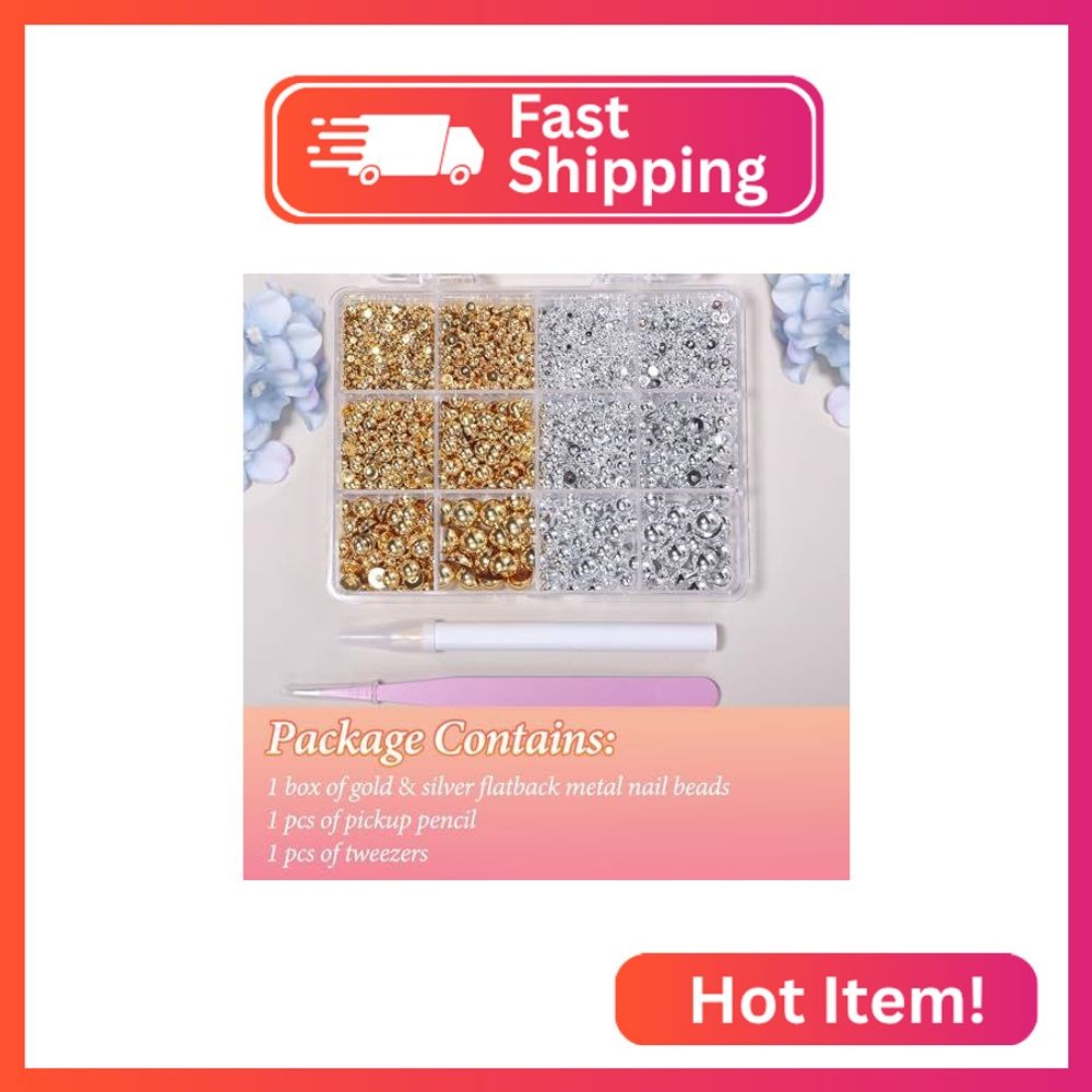 CESUSME Silver Gold Flatback Pearls for Crafting, 6 Sizes (2-8 mm), 12 Grids, AB