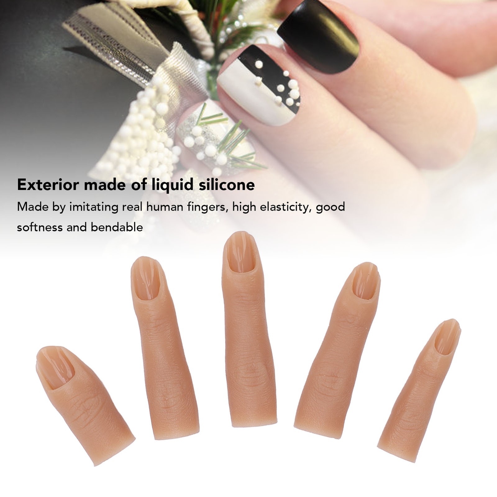 5 Pcs Silicone Nail Practice Finger High Elasticity For Nail Art Easy To Use