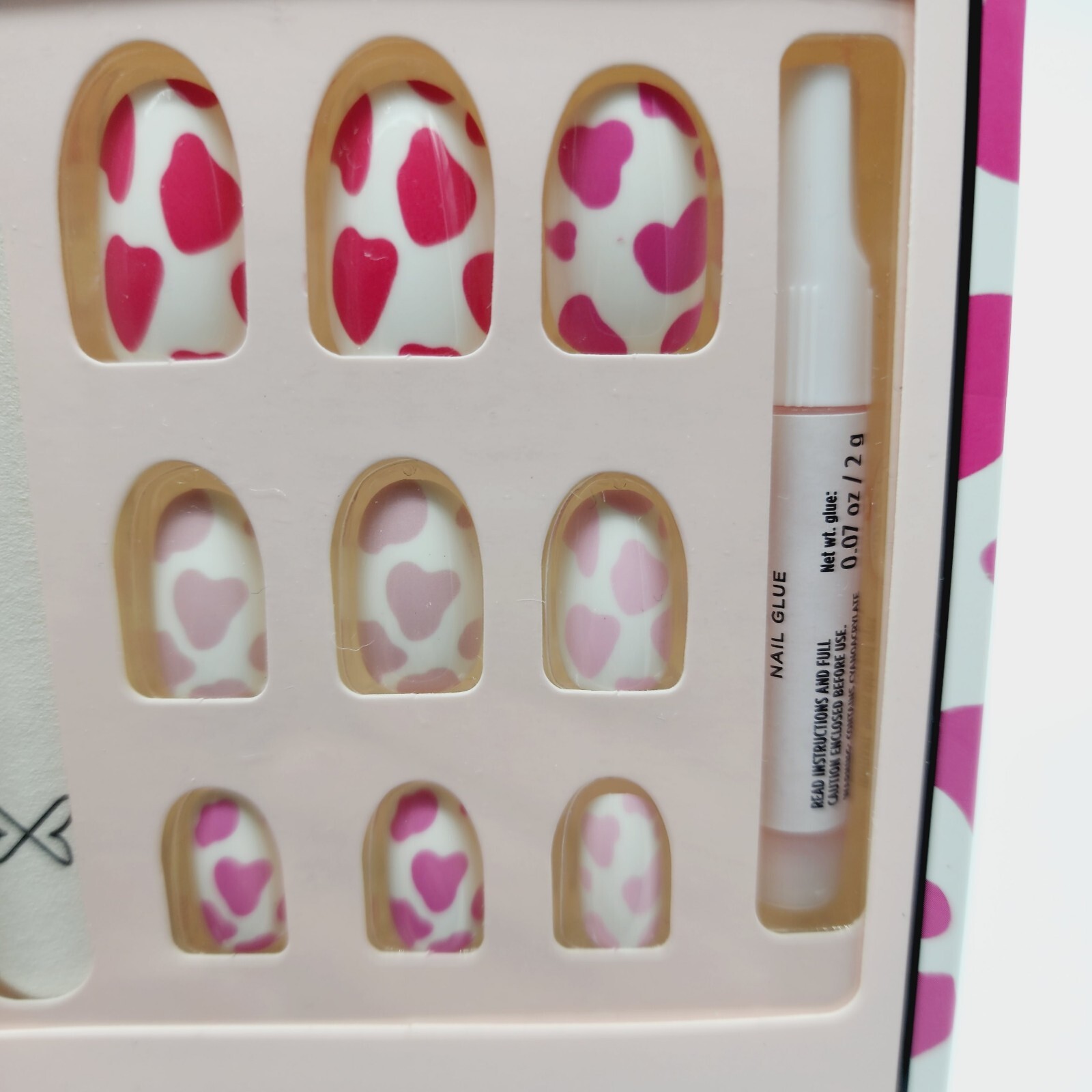 2 Pack Clutch Nails Moo’d Pink Cow Print 24 Long Lasting Press On Nails