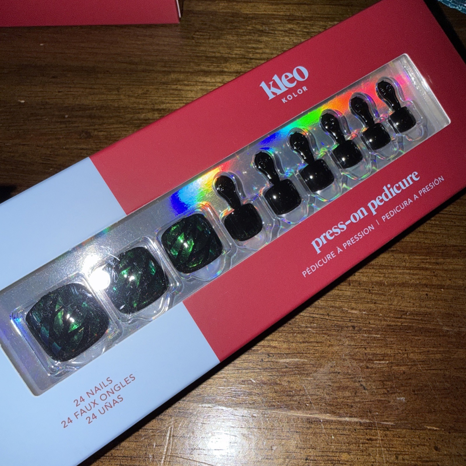 New Kleo Kolor Press-On Gel Nails 24 Pack~ Fierce Emerald Pedicure