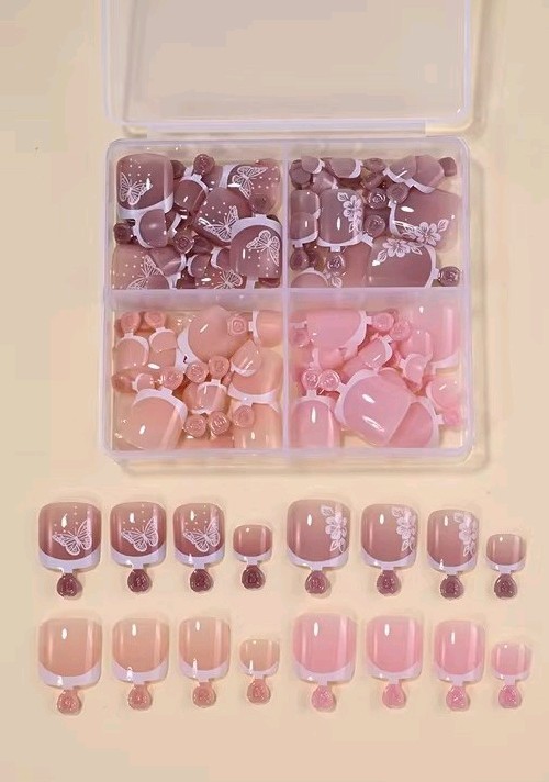 96 Piece French Fake Toe Nails Kit