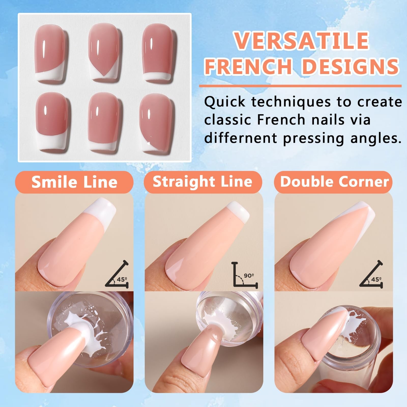French Tip Tool- 4 Pcs Nail Stamper Kit Clear Silicone Nails Stamping Long & …