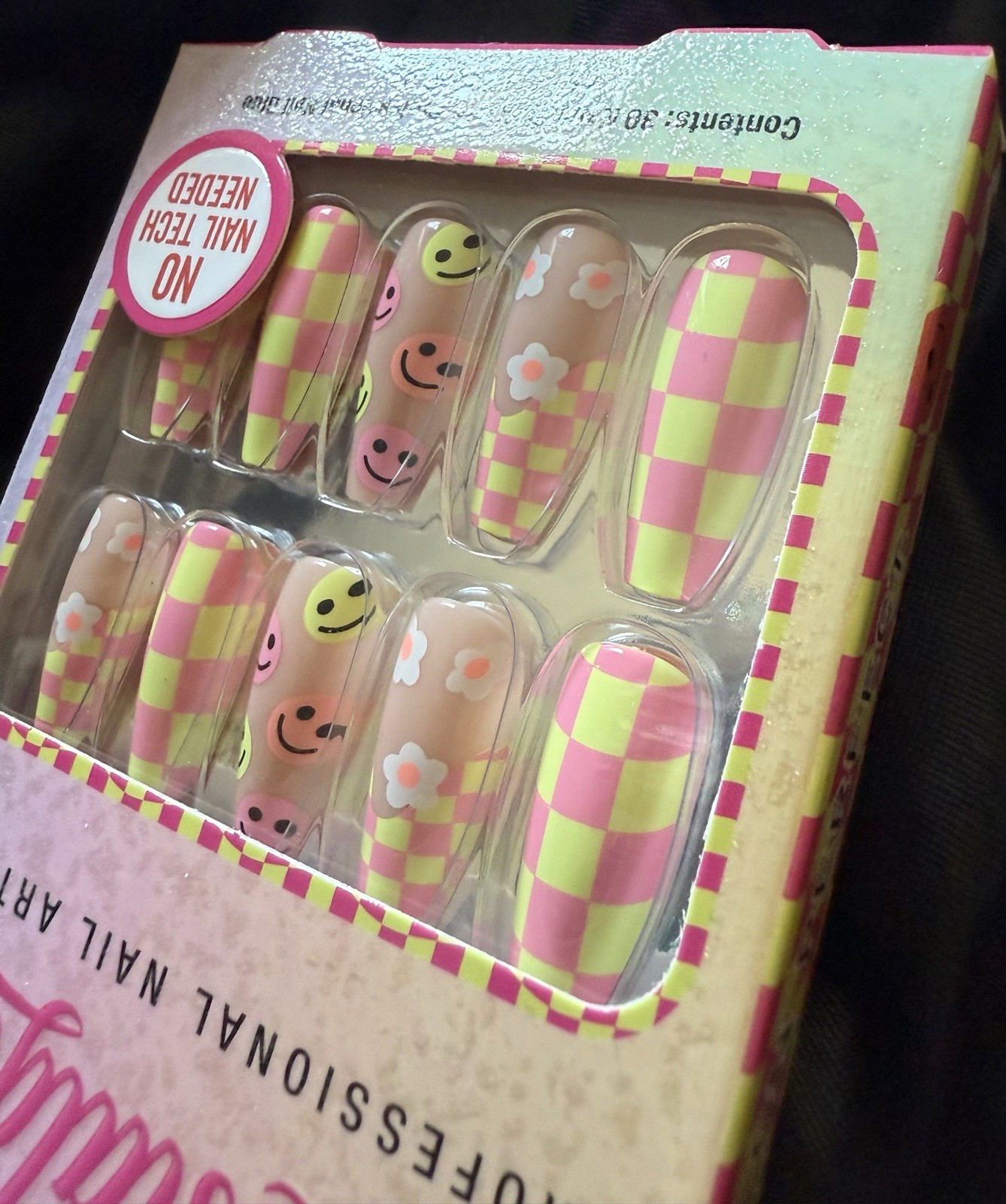 Salon Perfect Press On Nails, Modern Nostalgia w/smiley faces~With Free Gifts❣️
